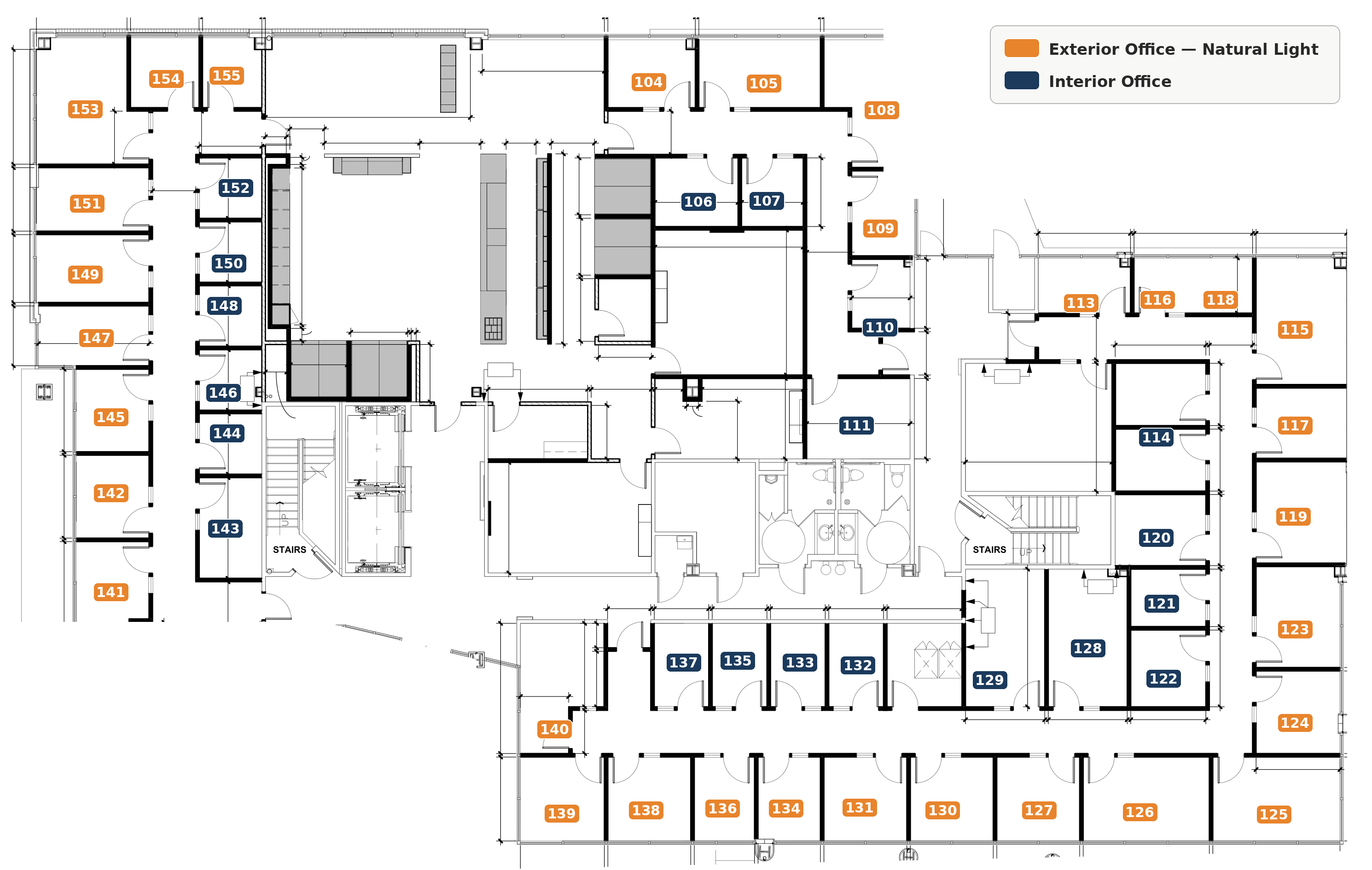 First-floor plan of Framework at Mt. Juliet showing color-coded available office suites
